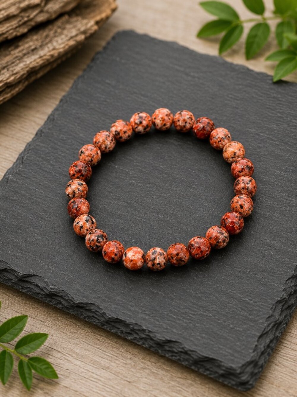 Red Kiwi Jasper Stretch Bracelet | Handmade - Picture 6 of 6
